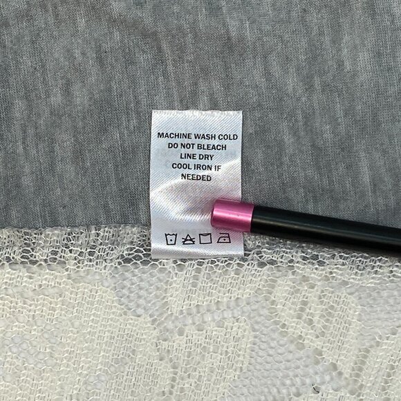 Vanity Scoop Neck Pleat Front Panel Lace Back Long Sleeve Knit Top Grey Ivory M - Picture 12 of 12